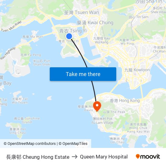 長康邨 Cheung Hong Estate to Queen Mary Hospital map