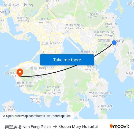 南豐廣場 Nan Fung Plaza to Queen Mary Hospital map
