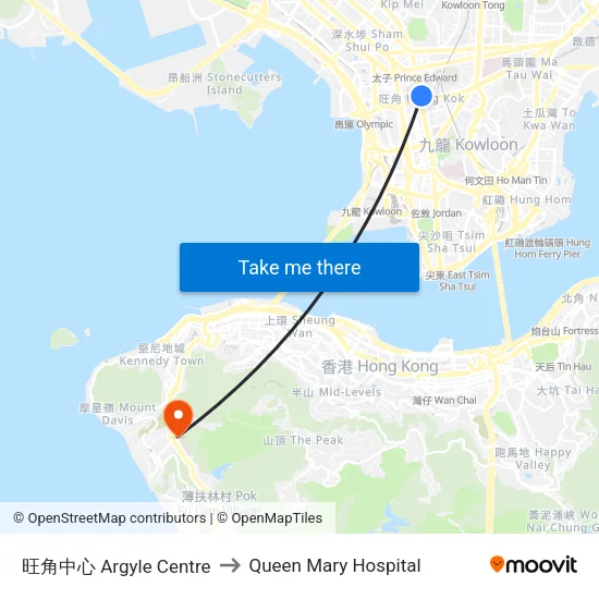 旺角中心 Argyle Centre to Queen Mary Hospital map