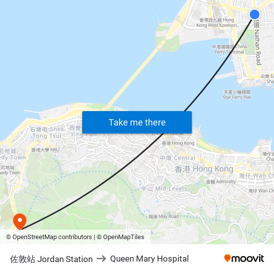 佐敦站 Jordan Station to Queen Mary Hospital map