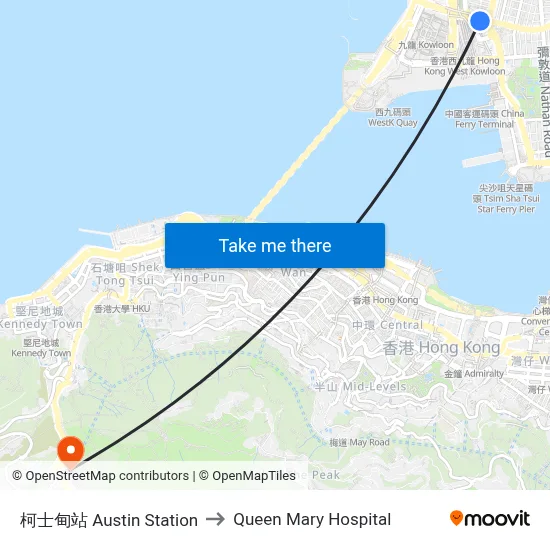 Austin Station to Queen Mary Hospital map