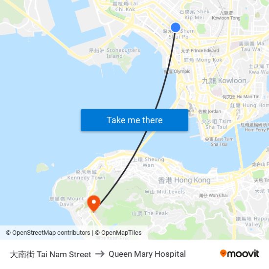大南街 Tai Nam Street to Queen Mary Hospital map