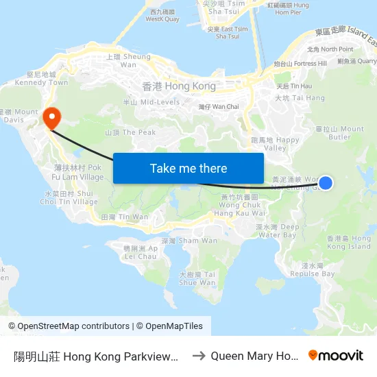 陽明山莊 Hong Kong Parkview（落客站) to Queen Mary Hospital map