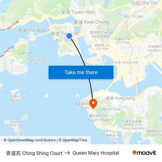 Ching Shing Court to Queen Mary Hospital map
