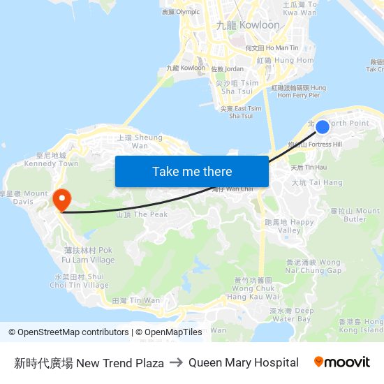 新時代廣場 New Trend Plaza to Queen Mary Hospital map