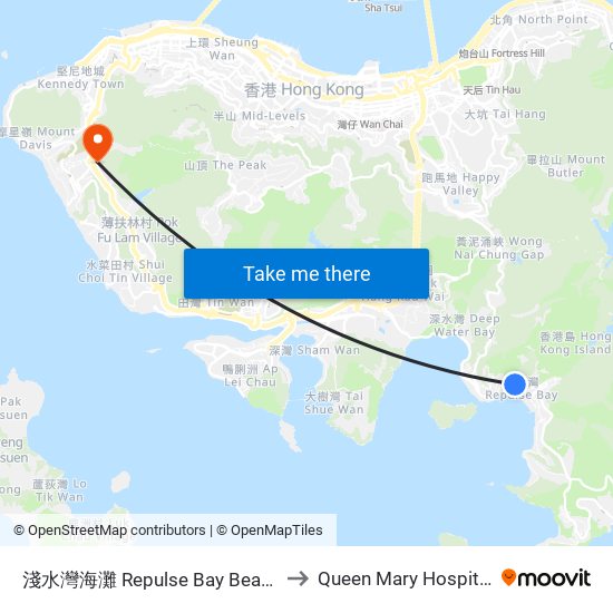 淺水灣海灘 Repulse Bay Beach to Queen Mary Hospital map