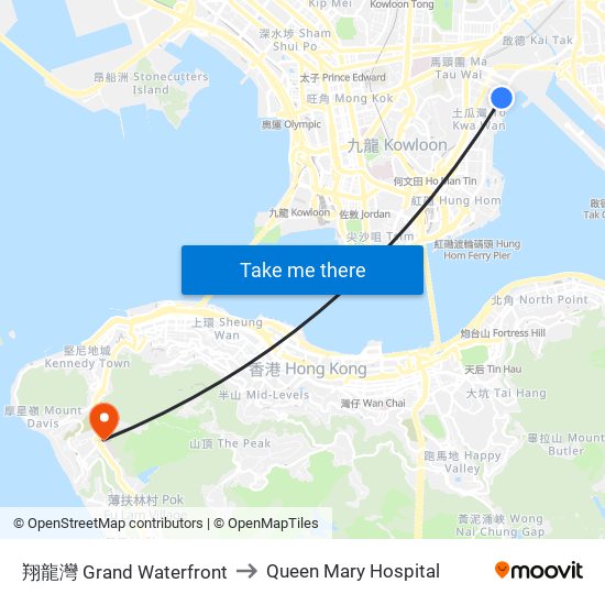 翔龍灣 Grand Waterfront to Queen Mary Hospital map
