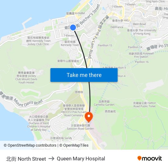 北街 North Street to Queen Mary Hospital map