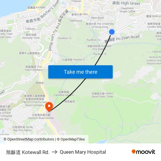 旭龢道 Kotewall Rd. to Queen Mary Hospital map