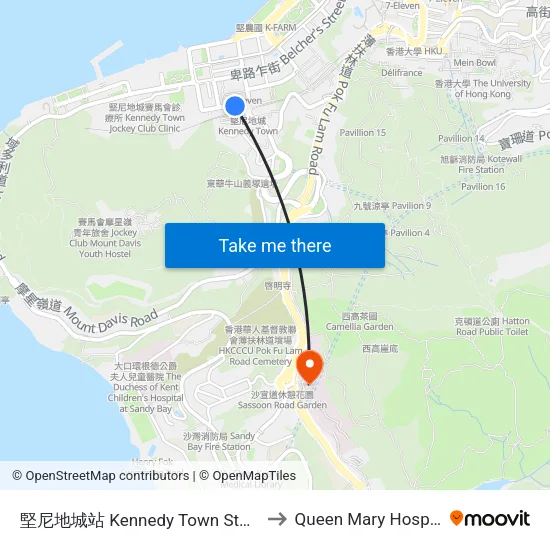堅尼地城站 Kennedy Town Station to Queen Mary Hospital map