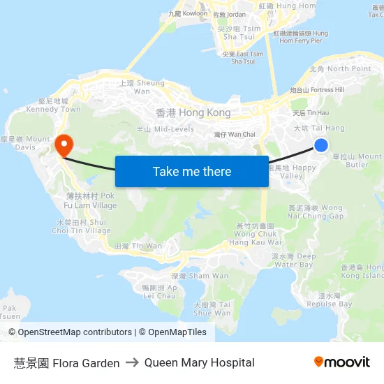 慧景園 Flora Garden to Queen Mary Hospital map
