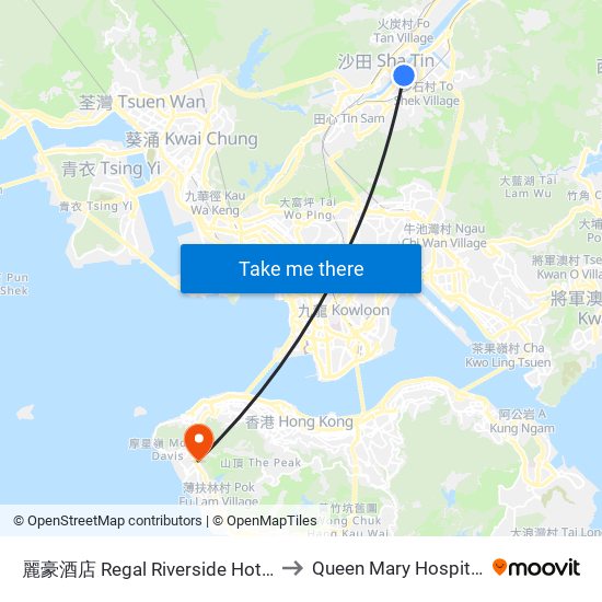 麗豪酒店 Regal Riverside Hotel to Queen Mary Hospital map
