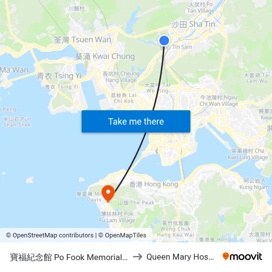 Po Fook Memorial Hall to Queen Mary Hospital map