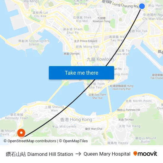 鑽石山站 Diamond Hill Station to Queen Mary Hospital map