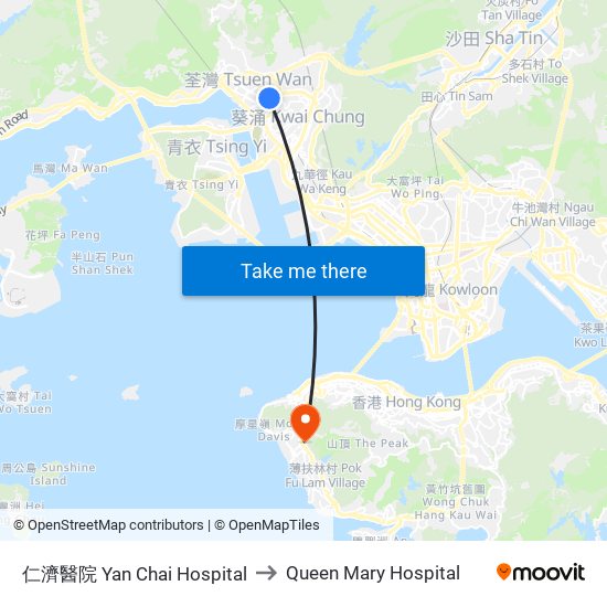 仁濟醫院 Yan Chai Hospital to Queen Mary Hospital map