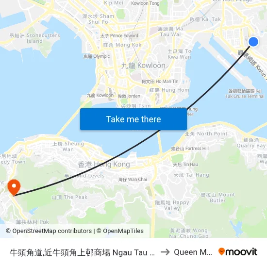 牛頭角道,近牛頭角上邨商場 Ngau Tau Kok Road, Upper Ngau Tau Kok Estate to Queen Mary Hospital map