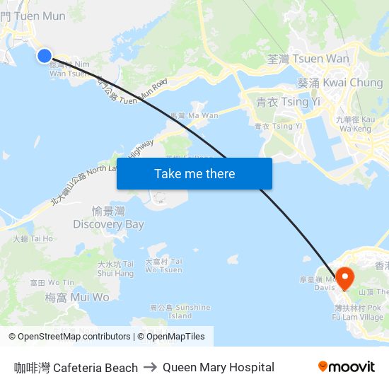 咖啡灣 Cafeteria Beach to Queen Mary Hospital map