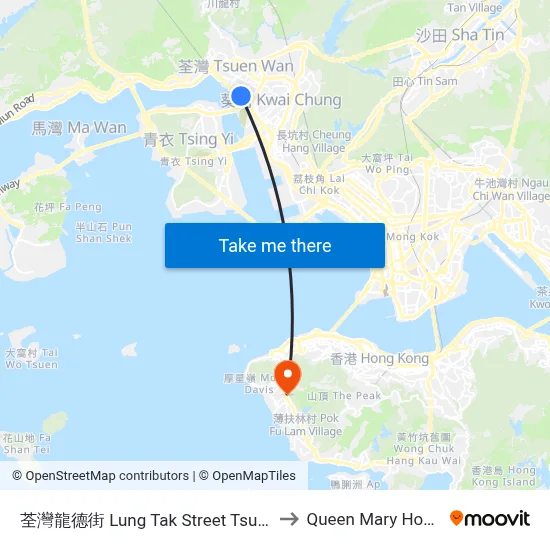 Lung Tak Street Tsuen Wan to Queen Mary Hospital map