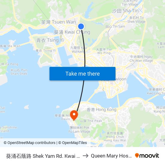 葵涌石蔭路 Shek Yam Rd. Kwai Chung to Queen Mary Hospital map