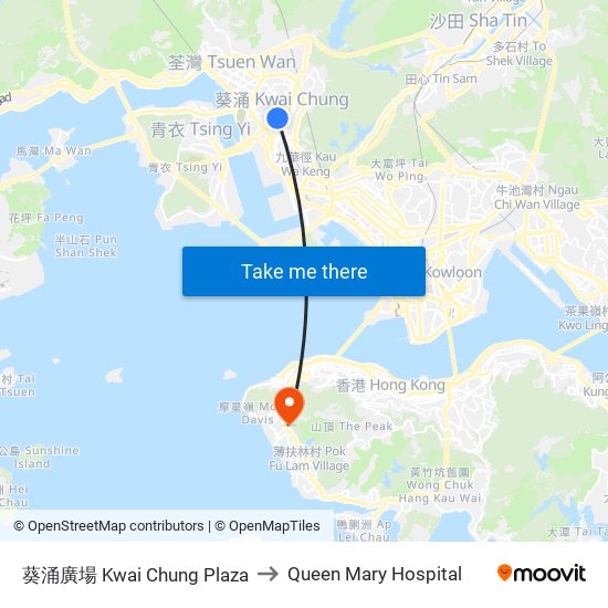 葵涌廣場 Kwai Chung Plaza to Queen Mary Hospital map