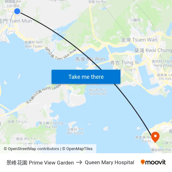 Prime View Garden to Queen Mary Hospital map