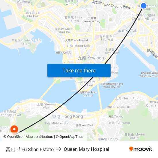 富山邨 Fu Shan Estate to Queen Mary Hospital map