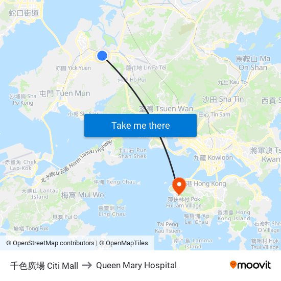 千色廣場 Citi Mall to Queen Mary Hospital map