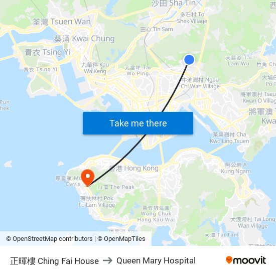 正暉樓 Ching Fai House to Queen Mary Hospital map