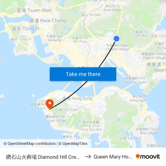 鑽石山火葬場 Diamond Hill Crematorium to Queen Mary Hospital map