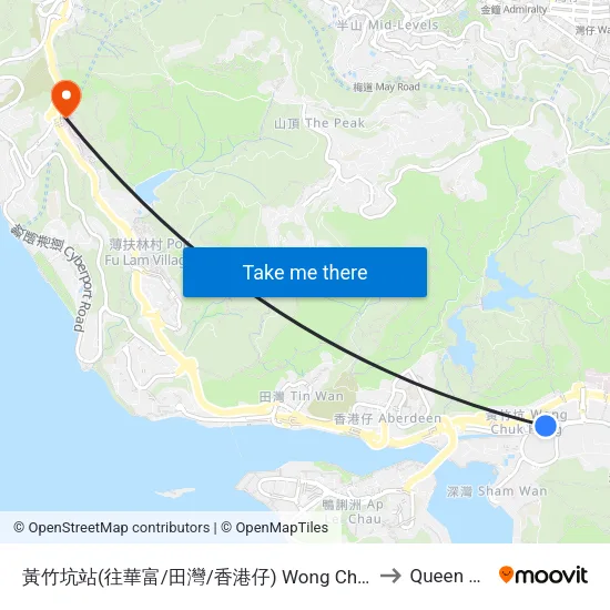 Wong Chuk Hang Station (To Wah Fu/ Wah Kwai/ Aberdeen) to Queen Mary Hospital map