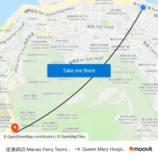 港澳碼頭 Macao Ferry Terminal to Queen Mary Hospital map