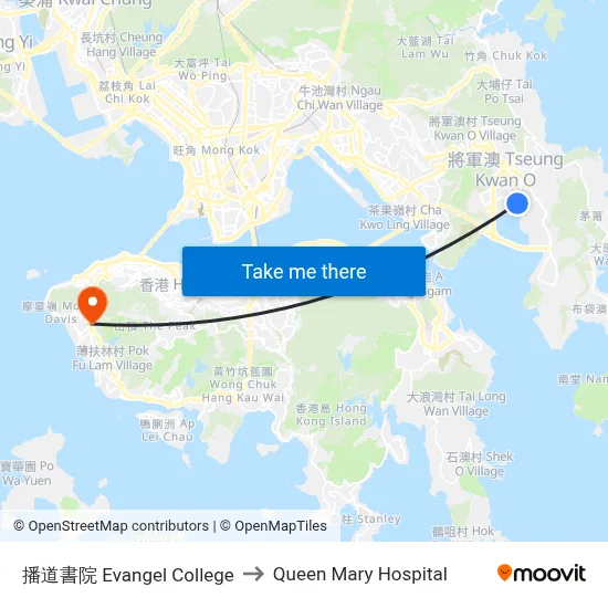 Evangel College to Queen Mary Hospital map