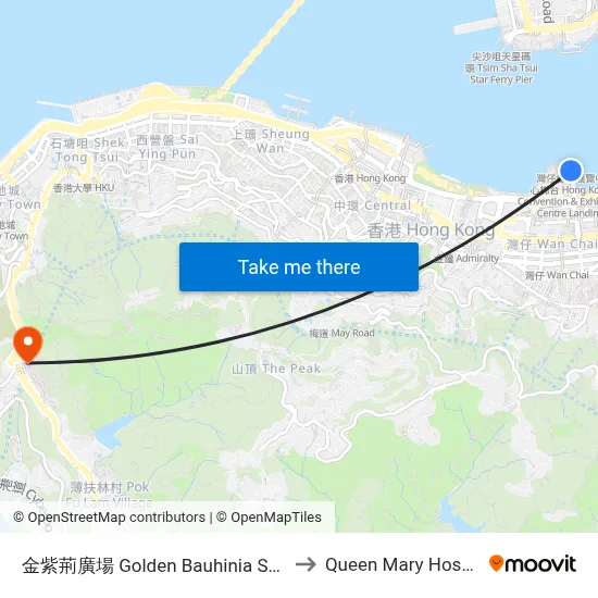 Golden Bauhinia Square to Queen Mary Hospital map