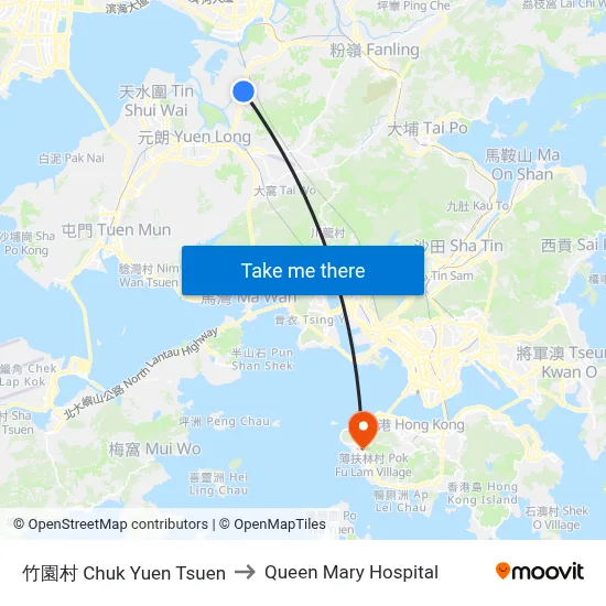 Chuk Yuen Village to Queen Mary Hospital map