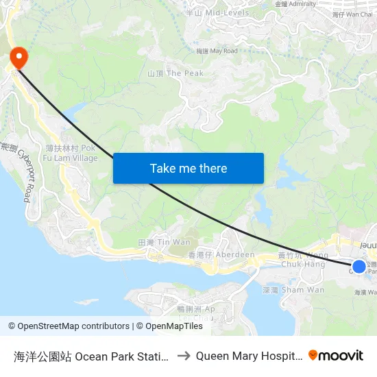 Ocean Park Station to Queen Mary Hospital map