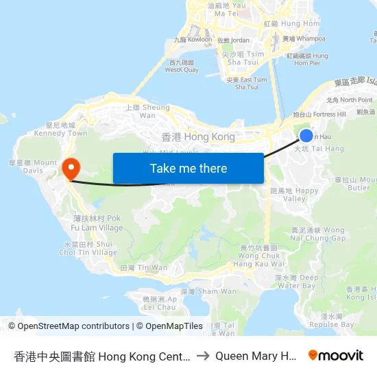 Hong Kong Central Library to Queen Mary Hospital map
