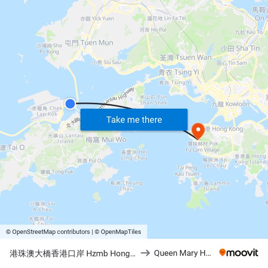 港珠澳大橋香港口岸 Hzmb Hong Kong Port to Queen Mary Hospital map