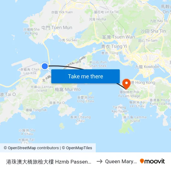 HZMB Passenger Clearance Building to Queen Mary Hospital map