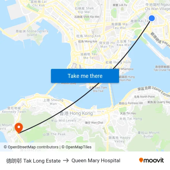 Tak Long Estate to Queen Mary Hospital map
