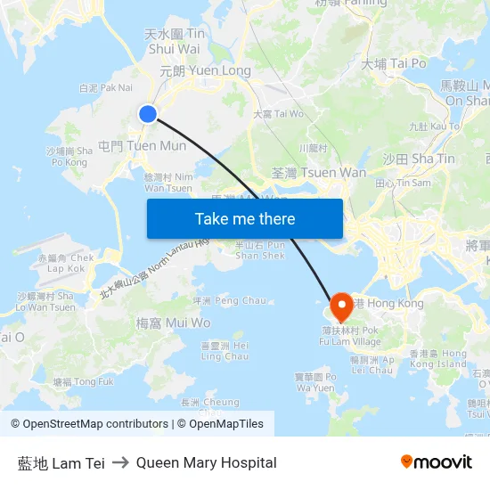 Lam Tei to Queen Mary Hospital map