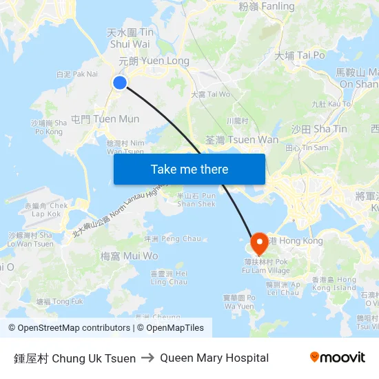 Chung Uk Tsuen to Queen Mary Hospital map