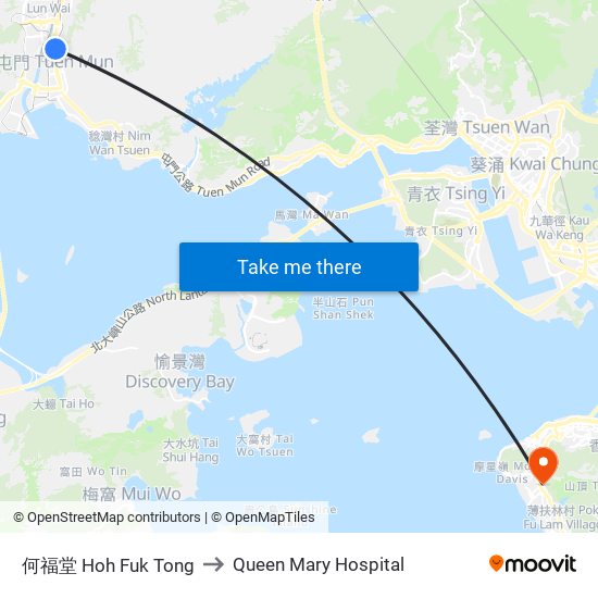 何福堂 Hoh Fuk Tong to Queen Mary Hospital map