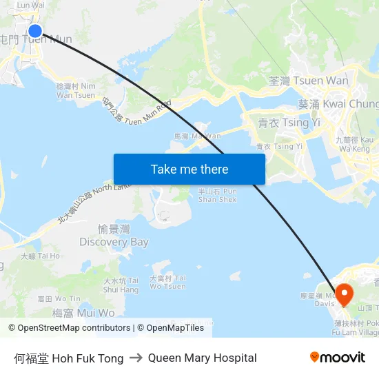 何福堂 Hoh Fuk Tong to Queen Mary Hospital map
