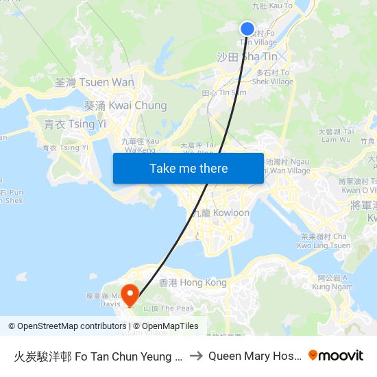 火炭駿洋邨 Fo Tan Chun Yeung Estate to Queen Mary Hospital map