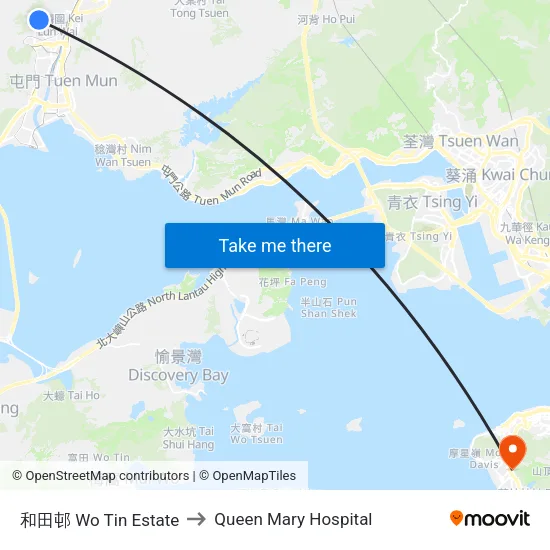 Wo Tin Estate to Queen Mary Hospital map