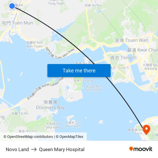 Novo Land to Queen Mary Hospital map