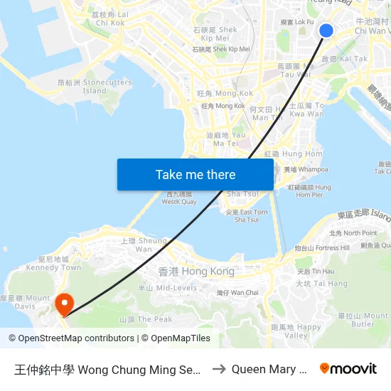Wong Chung Ming Secondary School to Queen Mary Hospital map