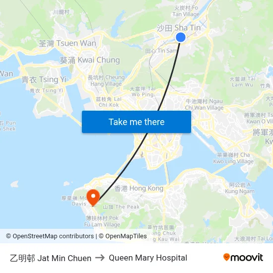 Jat Min Chuen to Queen Mary Hospital map