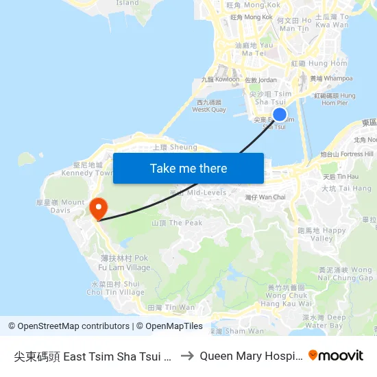 East Tsim Sha Tsui Pier to Queen Mary Hospital map