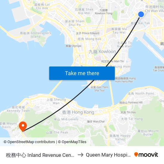 稅務中心 Inland Revenue Centre to Queen Mary Hospital map